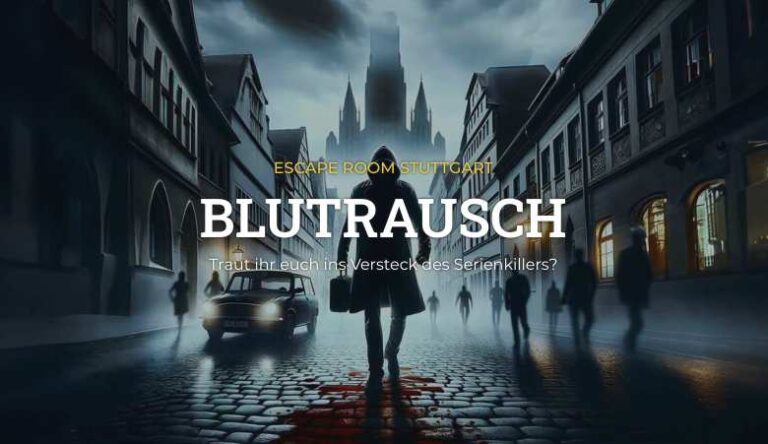 Düstere Straße mit nebliger Atmosphäre, Person im Vordergrund, rote Reflexionen.