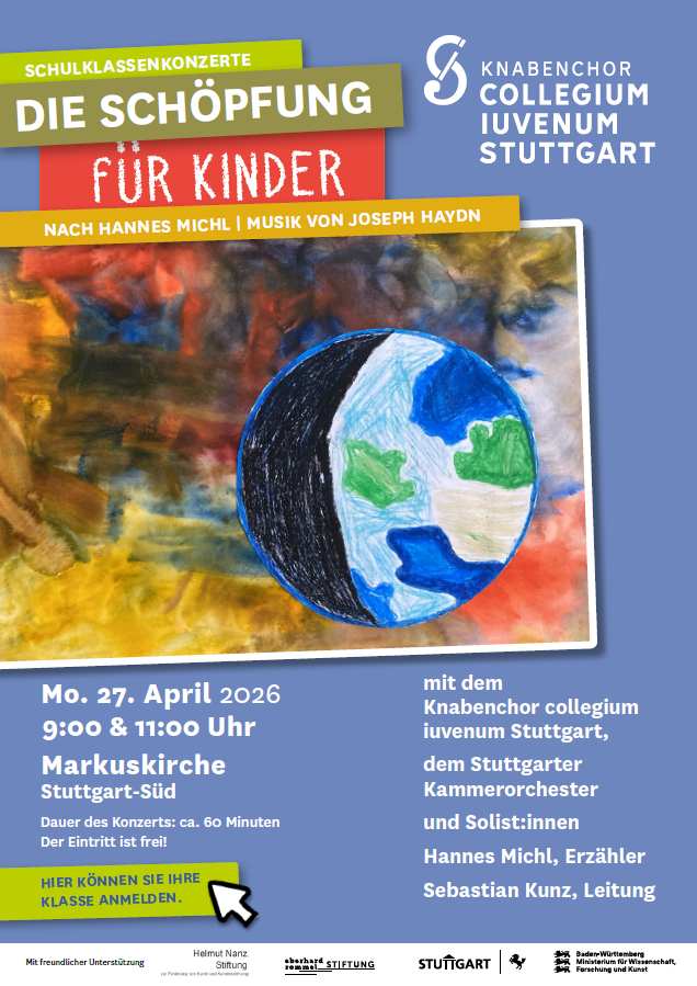 Plakat mit farbigem Bild der Erde und Sonne, daneben Konzertinformationen auf Blau